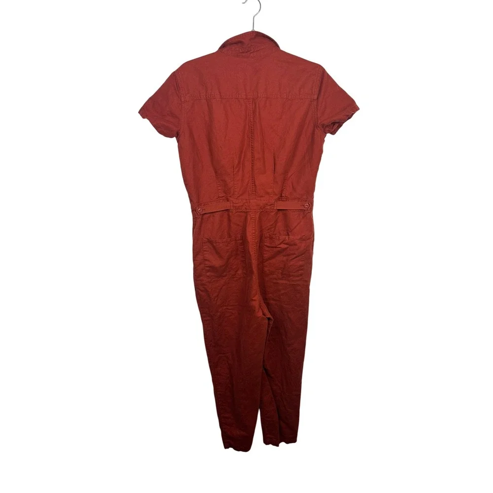 Quince Jumpsuit Women S Rust Red Excellent Organic Cotton Linen Short Sleeve